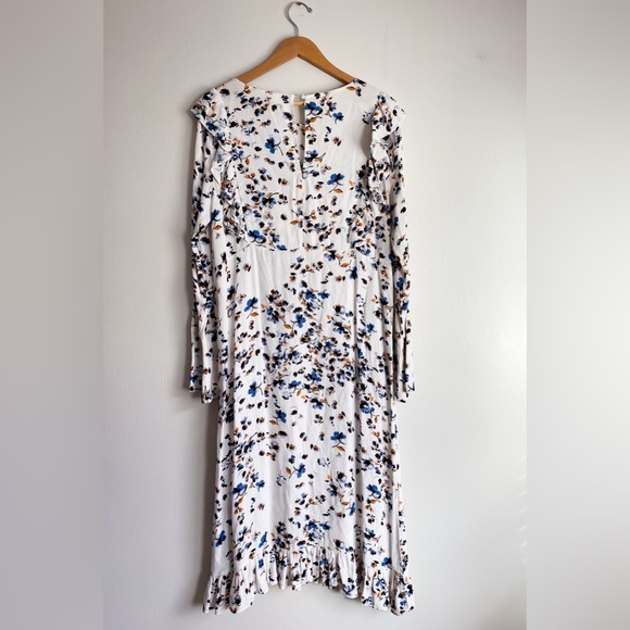 Treasure & Bond Floral Midi Ruffle Long Sleeves Dress White Blue Orange Celeb M - Picture 8 of 12